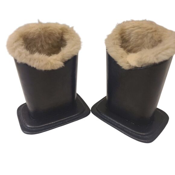 VINTAGE Eyeglasses Holders Matched Set Of TWO Leather And Faux Fur - Picture 1 of 11